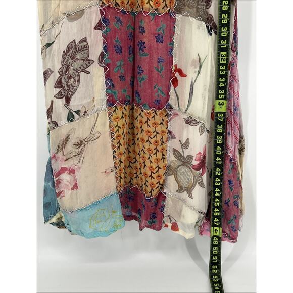 Vintage Sacred Threads Patchwork Dress Size M/L Chiffon Floral Bohemian Maxi 90s - Picture 8 of 14